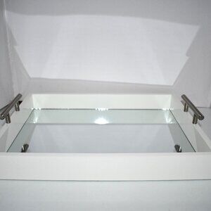 Kate and Laurel Lipton Modern Rectangular Mirrored Tray, 16.5 x 12.25, White/Sil